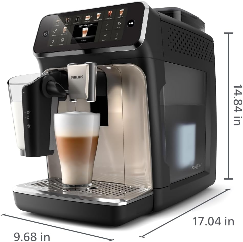 Espressomaschine der Serie 5500, LatteGo Milchsystem, integriertes Mahlwerk, 20 Voreinstellungen für Heiß- und Eiskaffee, Schnellstart, SilentBrew, 15 bar Druck, Black Chrome (EP5544/94)
