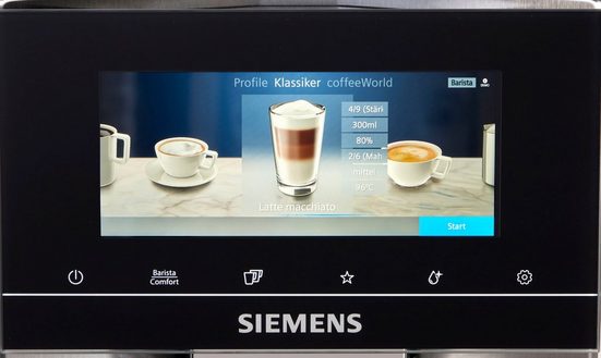 Kaffeevollautomat EQ900 TQ903D43, intuitives 6,8" TFT-Display, Geräuschreduzierung App-Steuerung, Barista-Modus, AromaSelect, 3 Profile, edelstahl
