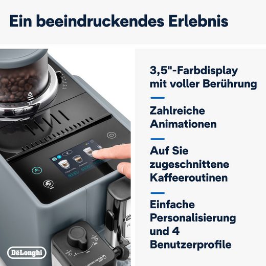 DE'LONGHI Kaffeevollautomat Rivelia EXAM440.55.G – 16 Kaffee-Rezepte, 2 Barista-Bohnenbehälter, grau Extra-Shot-Funktion, Innovatives Bean-Switch System, Touchdisplay
