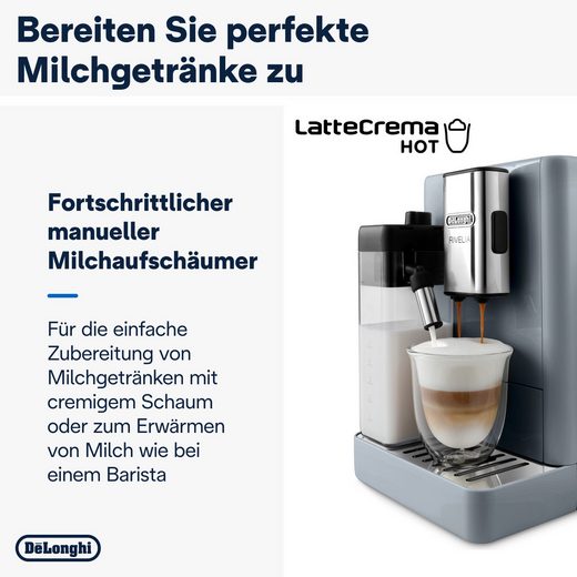 DE'LONGHI Kaffeevollautomat Rivelia EXAM440.55.G – 16 Kaffee-Rezepte, 2 Barista-Bohnenbehälter, grau Extra-Shot-Funktion, Innovatives Bean-Switch System, Touchdisplay